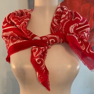 Liz Sinclair Pink White Bandana Look Acrylic 31” Scarf Square Vintage